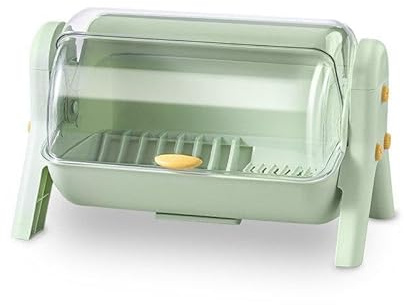 2 Tier Dish Drainer Rack, Kitchen Sink Dish Rack with Cup Holder, Utensil Holder, Sink Drainer Rack Draining Household Box with Lid Cupboard for Kitchen Counter (Light green,one layer)