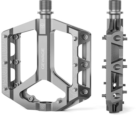 GEWAGE Pedales MTB Planos – Set de Pedales Antideslizantes para Bicicleta, aleación de Aluminio fresado CNC, Eje 9/16, 4 Colores, Ideales para MTB y Gravel (Titanio)