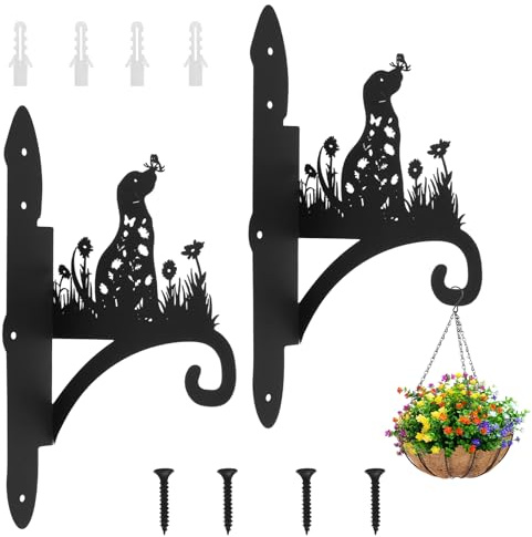 Toaboa 2 Stück Blumenampelhalter Eisen Blumenampel Halterung Wand Robust Exquisite Muster Pflanzenhalterung Blumenampelhalter für Hängende Pflanzenkörbe, Vogelhäuschen, Windspiele (Schwarzer Hund)