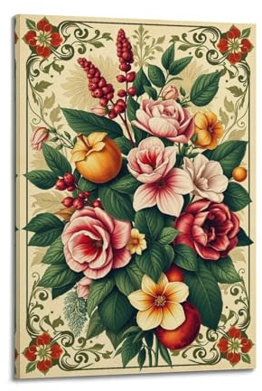 sfjjkh Poster vintage bouquet de fleurs roses, fruits oranges, décoration murale sur toile pour salon, chambre à coucher, 40 x 60 cm, style cadre