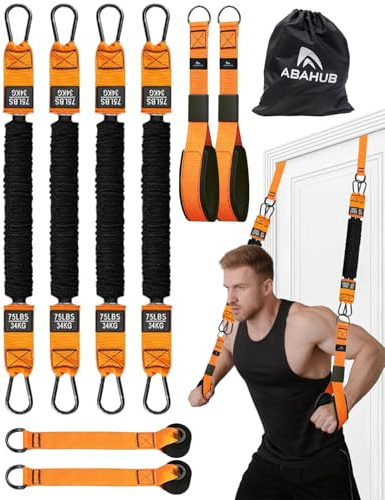 Abahub Armtraining fitnessband motståndsband med motstånd 75 till 300 BL, 2 stabila handtag, 2 dörrankarfästen, med bärväska, för nybörjare med biceps, triceps styrketräning, orange