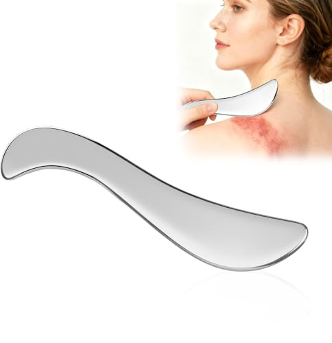 BUTBU Gua Sha-verktyg, rostfria stål GuaSha skrapningsmassagestenverktyg, massageskrapa för mjuk vävnadsmobilisering, fysisk terapi för ben, armar, rygg, kropp (Silver)