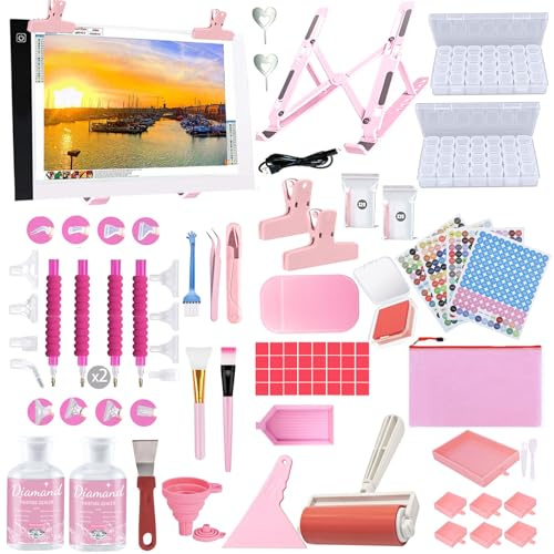 DNSGOOR 189Pcs all Inclusive Diamond Painting Accessori Strumenti di Pittura Diamante Kit Diamond Art Accessori Kit con A4 Diamond Painting Light Pad, Diamond Art Sealer Colla per DIY Craft