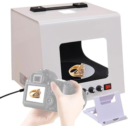 VFMVOYNZ Boîte à lumière Portable pour Photographie, avec Plateau tournant à 360° et luminosité réglable de 3 000 à 5 000 K, Mini boîte à lumière pour Studio Photo, pour Petits Objets et Produits