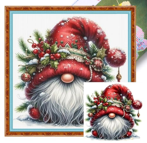Aodejoy Weihnachten Kreuzstich Set Erwachsene, Stickvorlagen Stickbilder Vorgedruckt Kreuzstich Stickpackung Sticken Stickbild Bild Set für Erwachsene Anfänger, Cross Stitch-Wichtel