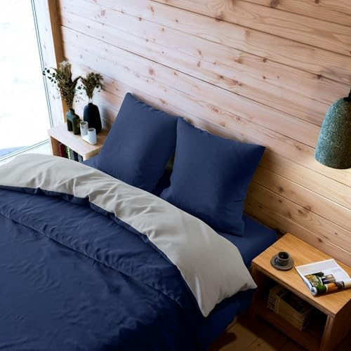 Wolkenfeld Biber Bettwäsche 155x220 + 80x80cm Flanell – 2-teilige Winter Bettwäsche aus Baumwolle –Fein-Flanell bettwäsche –warm und atmungsaktiv –OEKO-TEX zertifiziert, Made in Germany, Hellgrau-Blau