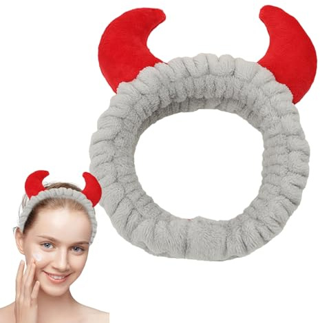 Serre-tête en flanelle douce 16 x 20 x 6 cm | bandeau en corne pour le | visage, le , le spa, le bain, les soins de la peau | Bandeau élastique en corne d'Halloween pour femme