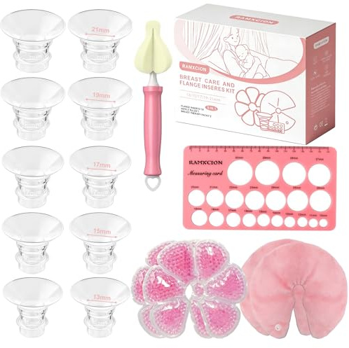 Kit Insert De Bride Allaitement 13/15/17/19/21mm,Multi-Tailles Flange Réducteur Silicone,Coussinet De Gel Allaitement Chaud Froid Réutilisable,Set Complet Confort Pour Nouvelle Maman