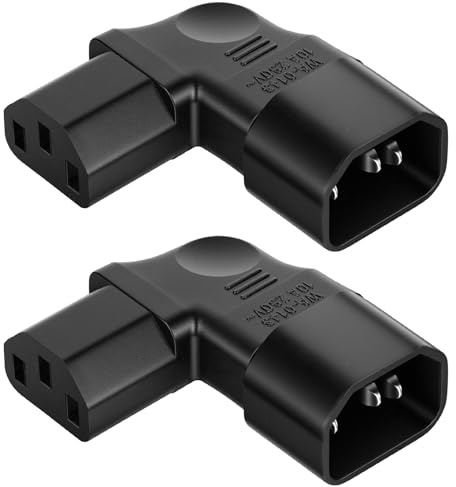 AXFEE Kaltgerätestecker Gewinkelt, 2 STK 90° Nach Links Rechtwinkliger | IEC-Stecker C14 auf C13-Buchse, 3 Pin 250V 10A Kaltgerätestecker, Kaltgerätekabel Winkelstecker für PDU Computer HDTV