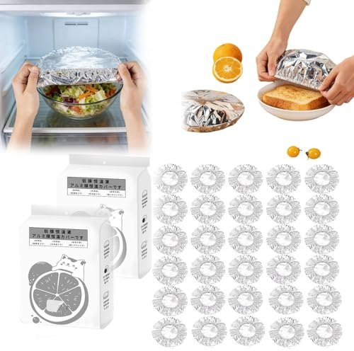 Pop-Up Tin Foil Insulation Covers 30Pcs - Reusable Aluminum Foil Lids & Food Covers, Adjustable Kitchen Foil Bags for Plates, Bowls & Meal Prep, Universal Heat Retention Covers (2 pack*60psc)
