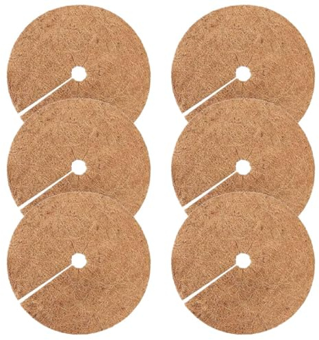 MAGICLULU 6 Pezzi Tappetini in Cocco per Piante Foro Centrale 30 Cm, Anelli di Pacciamatura in Fibra di Cocco Resistenti al Gelo, Protezione Terriccio e Mantenimento umidità per Balconi