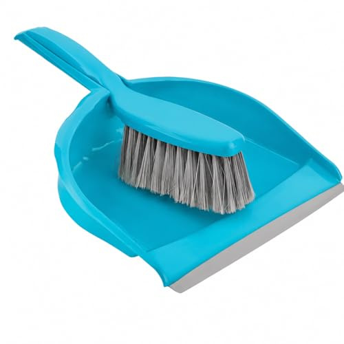 Dustpan and Brush Set, Soft Bristle Hand Brush with Rubber Lip Dust Pan, Compact Cleaning Brush and Pan for Kitchen, Floors, Crumbs, Pet Hair, Home Office & Car, Lightweight BPA Free (Blue)