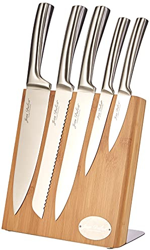 Pradel Jean Dubost 18521 Bloc Météor en Bambou Véritable + 5 Couteaux de Cusine Inox | Compatible avec lave-vaisselle