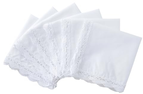 6 Pack of Ladies Embroidery Cotton Handkerchiefs Lace Border White Hankies