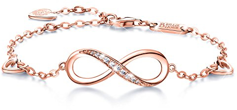 Billie Bijoux Infinity Unendlichkeit Symbol Damen Armband 925 Sterling Silber Zirkonia Armkette Verstellbar Charm Armband für den Muttertag (2- rose gold)