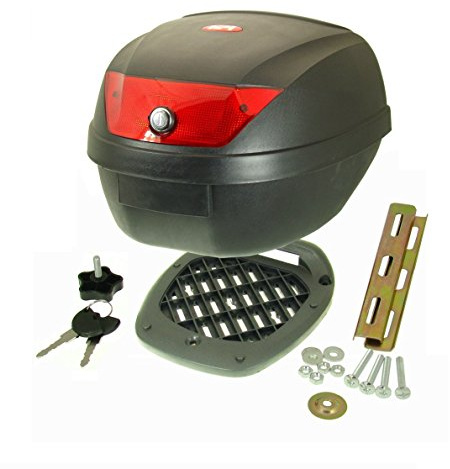 Topcase Motorradkoffer Roller Motorrad Koffer - Vinculexx - schwarz rot 28L inkl. Montageplatte (schwarz mit roten Reflektoren)