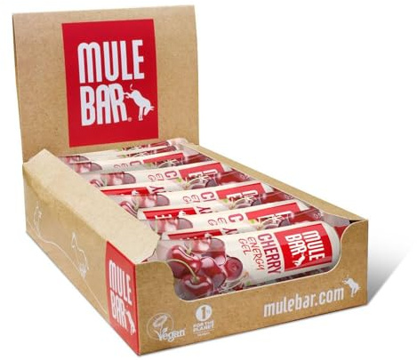 MULEBAR - Boite De 24 Gels Energétiques - Cerise - 2EN1 - Gel Pur Ou Dilué - Facile À Digérer - sans Gluten - ingrédients 100% Naturels - Vegan - 37gr