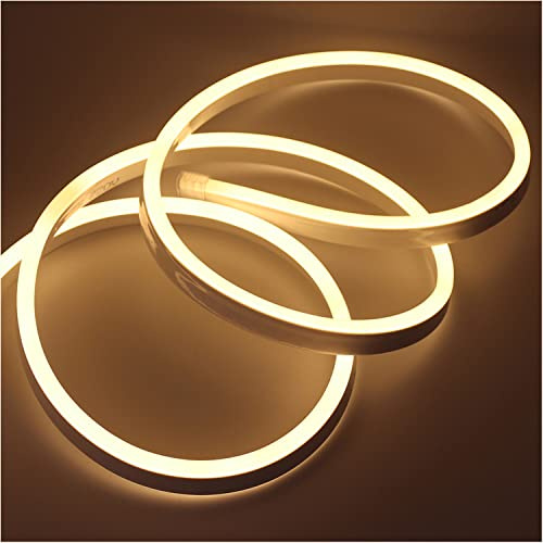 GQL 20m Warm White Flexible NEON Light, 220V SMD 2835 120 LED Strip Light Kit (IP65 Waterproof) with UK Plug Power Supply for Home Garden Bar Decoration