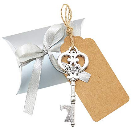 BITEYI Clave Abrebotellas,Vintage Skeleton Claves con Caja de dulces y Tarjeta,Recuerdos de Bodas y Fiestas30 piezas (Plateado 1)