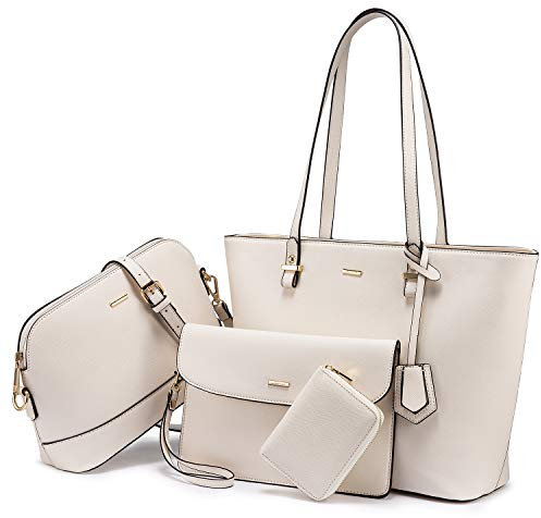 LOVEVOOK Handtasche Damen Shopper Schultertasche Blau Umhängetasche Damen Geldbörse Tragetasche Groß Damen Tasche Tote für Büro Reise Handtasche 3-teiliges Set, Beige