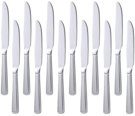 Meisha Harley Pattern Dinner Knives, 18/0 Stainless Steel, Mirror Finish Design, Silver Cutlery Set, Ideal for Home & Restaurant (Pack of 12)