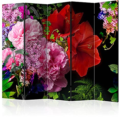 murando - Paravent Raumteiler Blumen, 225x172 cm, 5-teilig, Wohnzimmer
