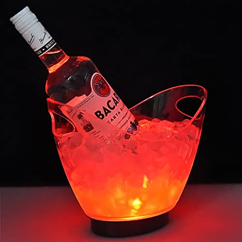 QUOXO Seaux à Glace en Acrylique Transparent de 2L avec LED changeant de Couleur, Bouteilles de Champagne, de vin, de Boissons et de bière