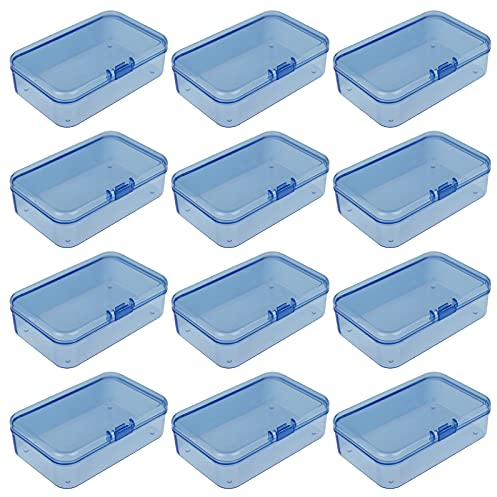 Goodma 12 mini cajas rectangulares de plástico vacías con tapa abatible para objetos pequeños y otros proyectos de manualidades (azul, 85 x 55 x 25 mm)