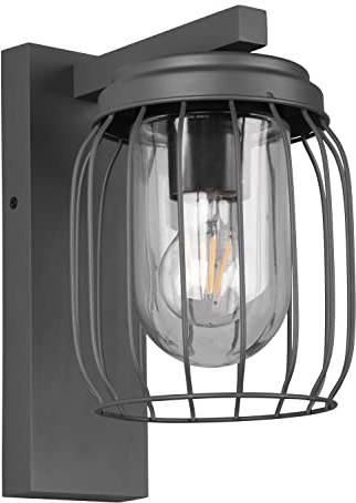 Trio Leuchten Außen Wandleuchte Tuela 210860142, Aluminium Druckguss Anthrazit, Glas klar, exklusiv 1x E27