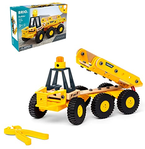 Brio Builder 34599 Volvo Muldenkipper - Starkes Baufahrzeug mit kippbarer Ladefläche, Knicklenkung und Lichtmodul - Empfohlen für Kinder ab 3 Jahren, 63459900
