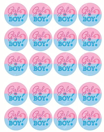 20 x Pre-Cut Girl Or Boy Gender Reveal Round Edible Wafer Cupcake Toppers Cake Decoration