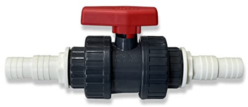 STEMAX-Wassertechnik: PVC 2-Wege-Kugelhahn 50mm mit 2x Druckschlauchtülle weiß, geeignet für 32mm - 38mm Poolschlauch