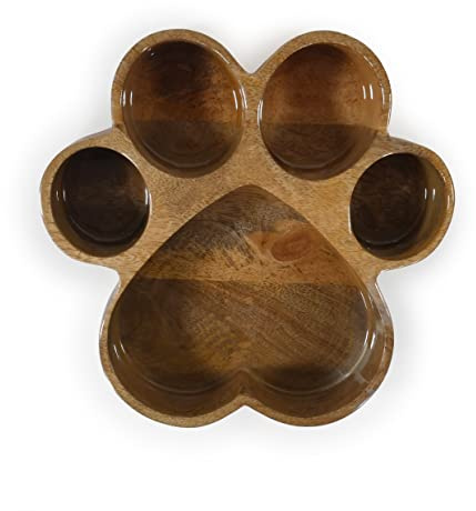 Rosewood Wooden Paw Print Dog Bowl, 600ml, Brown