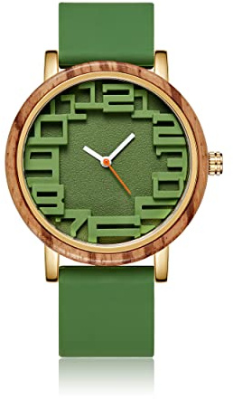 GORBEN Men Wooden Watches Analog Quartz Wrist Wood Watches Bamboo Natural Personalized Minimalist Watch for Birthday Graduated Wedding (Green+Green)