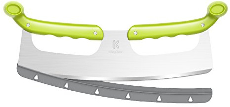 KozyGear | Pizzaschneider aus Edelstahl | 35cm Mezzaluna Schneider | scharfe Klinge | doppelseitigen Griffen | Ideal für Pizza, Gemüse, Zwiebeln, Kräuter und Mehr | 6KGZ-1001G
