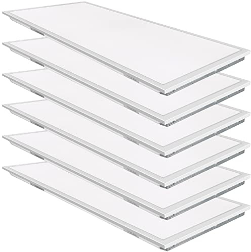 WEIZE (6 Pack 2x4 FT LED Flat Panel Troffer Light, 50W 5000K Recessed Back-Lit Drop Ceiling 0-10V Dimmable, 6500lm Lay in Fixture for Office, 3-Lamp F32T8 Replacement, 5000K Daylight White, (PN24)