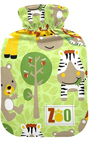 YOUJUNER Wärmflasche mit niedlichen Tieren Giraffe Zebra Bezug 2 Liter große Wärmflasche Warm Komfort Handfüße Wärmer