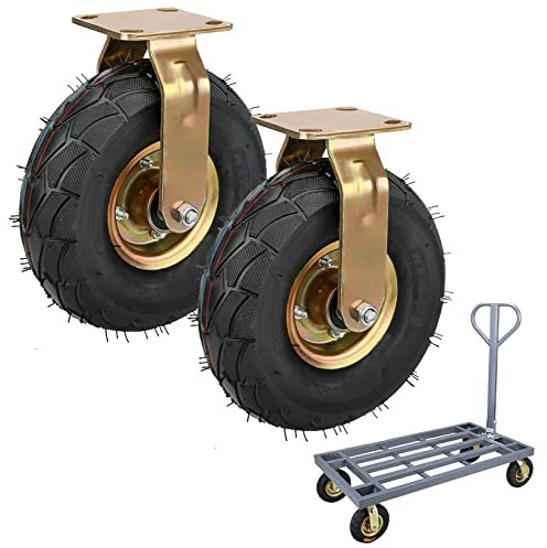 WORDFUN Schwerlast Industrierollen 2 Stück, Lenkrolle Luftrad Mit Bremse, Doppeltes Lager Gummi Bockrolle, Für Trolleys, Möbelroller Transportroller, Werkbank Rollen, Tragkraft 200 Kg