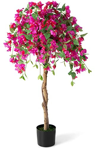Giantex 135 cm, pianta artificiale, albero di azalea artificiale con fiori, decorazione in vaso di cemento, pianta artificiale in vaso di cemento, pianta decorativa per interni per casa, ufficio,