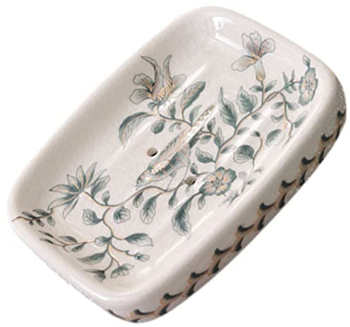 Alipis Porcelain Soap Dish Double Drain Holes Hand-painted Ceramic Soap Holder Tray Decorative Bathroom Container for Bar Fits Handmade and Standard