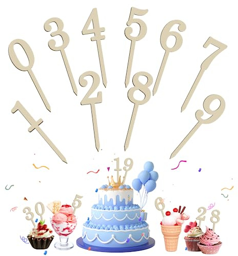 10pcs Cake Topper Zahlen Holz 0-9 Geburtstag Tortendeko Kuchenstecker Cupcake,Geeignet für Geburtstagsfeiern Jeden Alters Hochzeitsparty,Wiederverwendbar