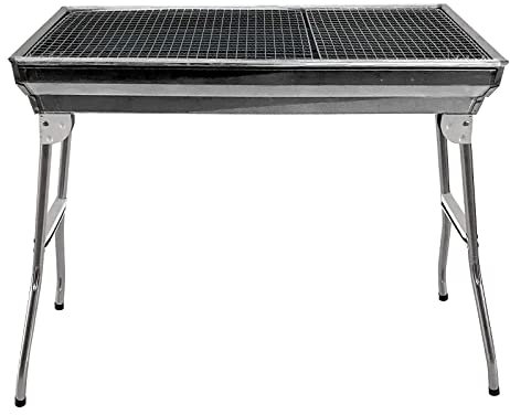 Großer Holzkohle-BBQ mit Tragegriff – klappbarer Edelstahl-BBQ-Grill for den Außenbereich, Terrasse, Garten, Heizung, Raucher, Strand und Picknick, Campinggrill for Kochen, Decking, Essen, Grillen