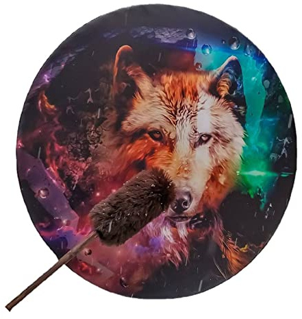 Tambour Chamanique, Tambour Totem Loup Sacré, Tambour Chamane Avec Bâton, Tambour Chamanique Fait Main, Tambour Sibérien Sacré De Tambour Celtique, Décoration De Son De Musique
