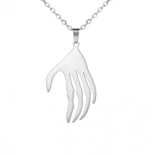 Dreamtimes Halloween Punk Totenkopf Halskette Knochen Gelenke Hand Halskette Anhänger Gothic Skelett Choker Halskette für Frauen Männer Cosplay Schmuck Fancy Party (Silber)