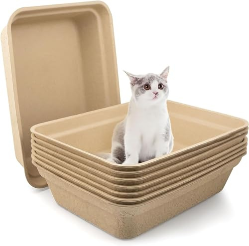 8 Pack Disposable Cat Litter Trays, 42.5 x 32.5 cm Large Paper Litter Boxes | Stackable Portable Cat Toilet Liners for Home, Travel, Kittens and Small Pets