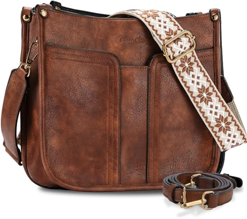 Chase Chic Sac Bandoulière Femme,Sac a main femme,Sac à Bandoulière en Cuir Végan avec 2 Pcs Bretelles Réglables et Amovibles,Sac Hobo de Mode pour Voyager/Travailler/Shopping(Marron)