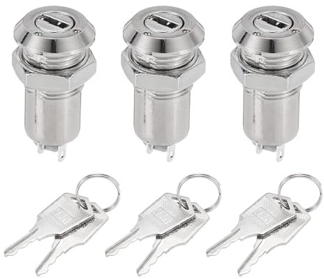 sourcing map 3Pcs Electric 2 Positions on Off Metal Key Lock Switch W Keys