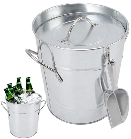 Eimer und Schaufel – Retro-Eiskübel, isolierter Eiseimer, Weinkühler-Behälter mit Eisschaufel, verzinktes Metall, Getränkewanne für Camping, Partys im Freien, Picknicks, , Partys, Grillabende