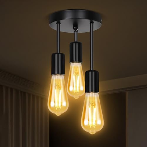 SERBASIC Ceiling Lights Fittings 3 Way Ceiling Light with E27 Base,Black Kitchen Light Fittings Ceiling Pendant Light Fitting for Living Room Bedroom Hallway(No Bulb)