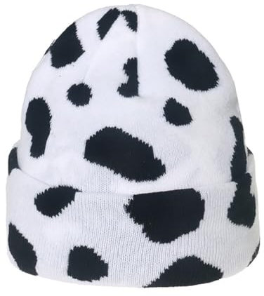 CAZSTYK Halloween-Totenkopfmütze, Unisex, gestrickt, gehäkelt, Party, Urlaub, Winter, warme Mütze, Kuh-Muster, Kuhmuster, 5-6